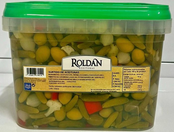 ACEITUNAS ROLDAN SURTIDO CUBO 5 KG.